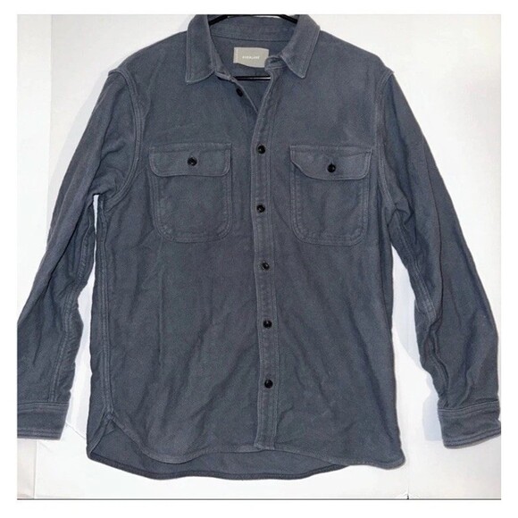 Everlane Men's L Heavyweight Overshirt Shacket Slate Blue Long Sleeve Button Up - Picture 6 of 8